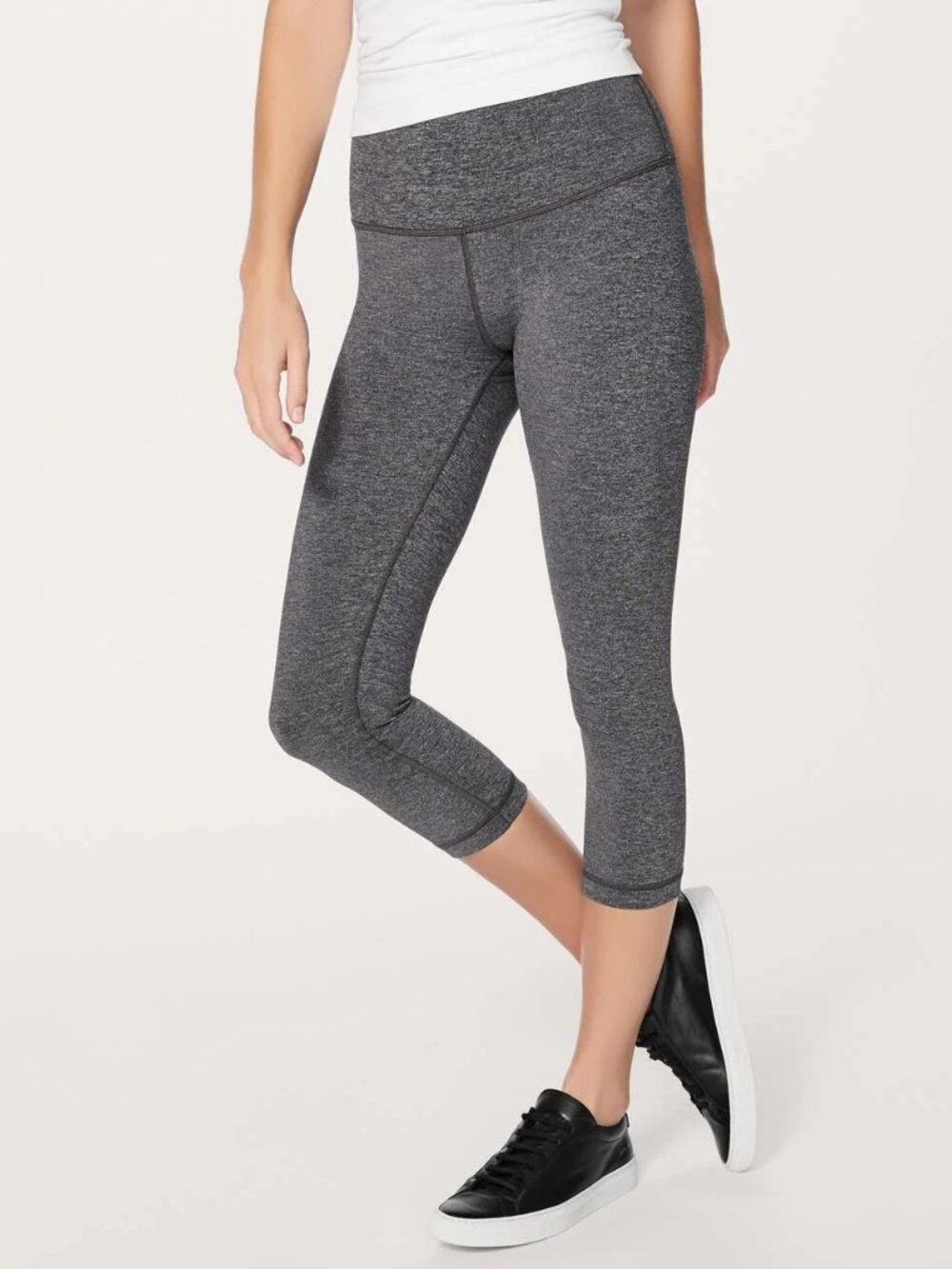 Lululemon Wunder Under Crop Yoga Leggings; Charcoal Gray Heathered Herringbone